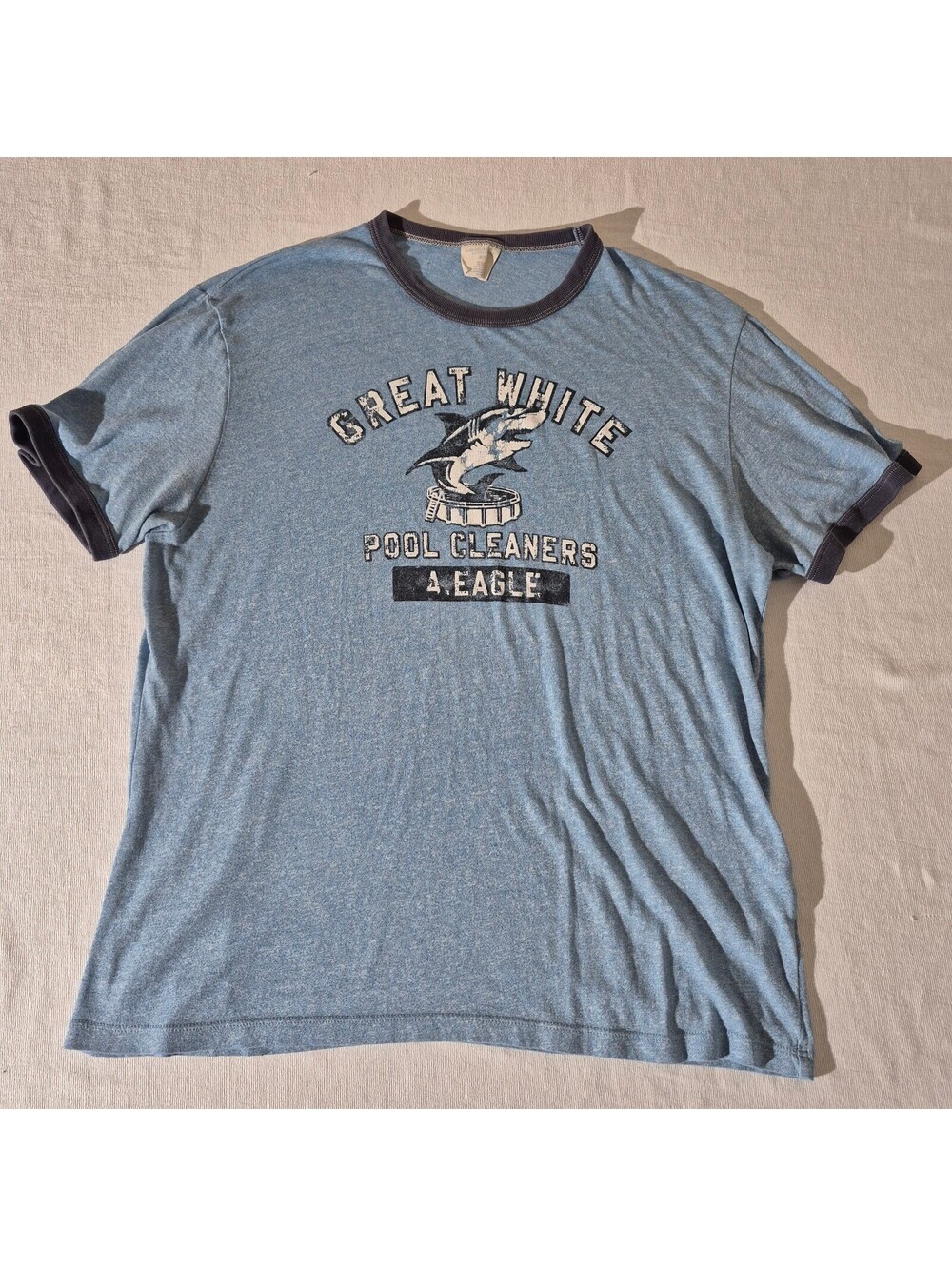 American Eagle blue M Med Great White Pool Cleaners Ringer T-shirt